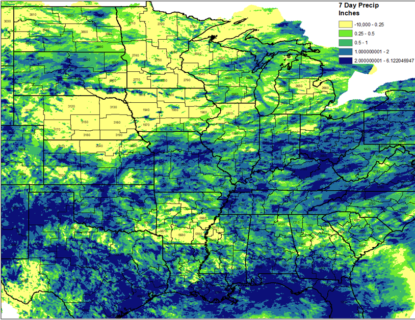 7-day precipitation in the Midwest