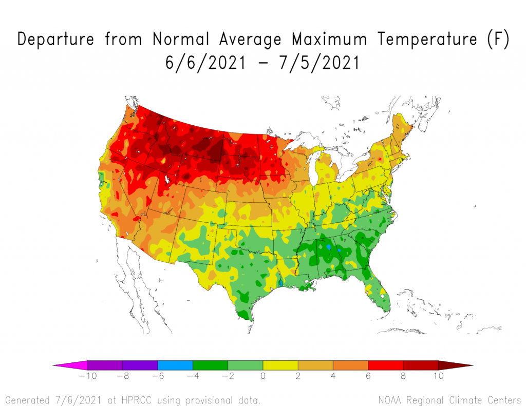 departure from normal average maximum temperature