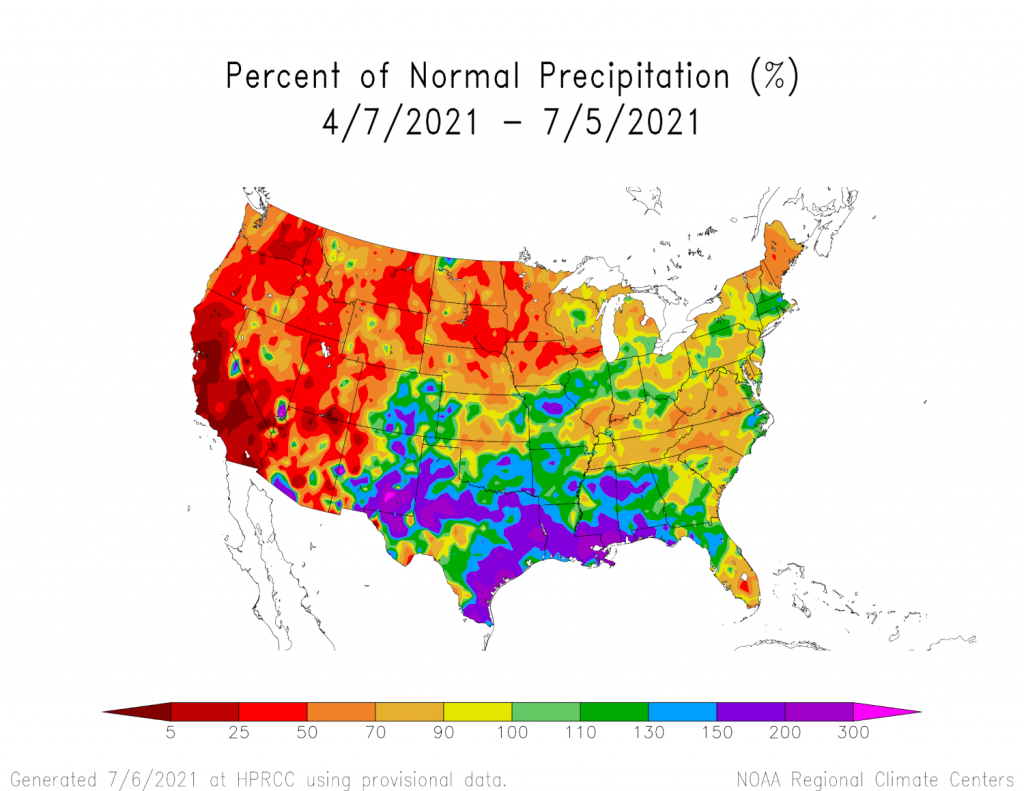 percentage of normal precipitation in the last ninety days