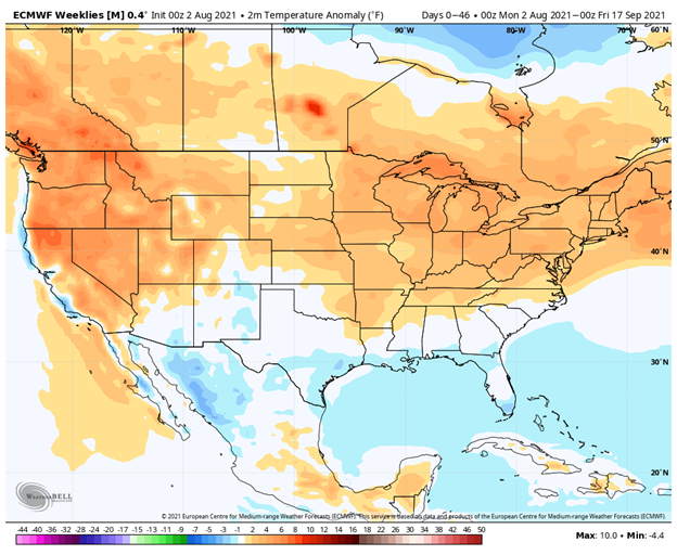 46-day Temperature anomaly until September 17, 2021