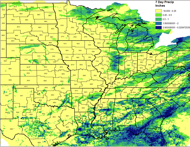 7 day precipitation in the midwest