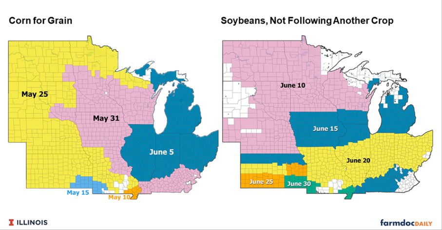 Map of Crop Insurance Final Planting Dates