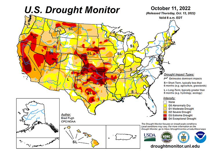 Drought monitor visualized how widespread drought is in the USA weekly.