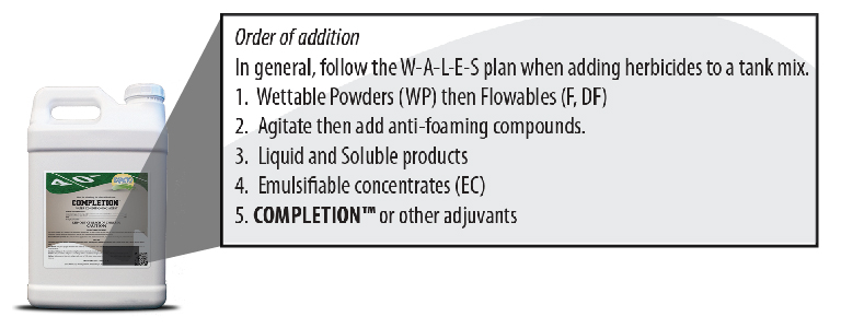 adjuvant label callout with WALES tank mixing instructions